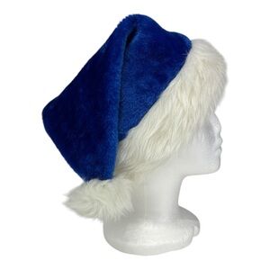 Blue and White fluffy trim Santa Hat